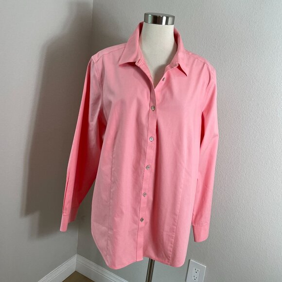 Foxcroft Womens Plus 20W Non Iron Pink Button Up Shirt Long Sleeve Blouse Top - Picture 1 of 8